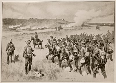 De City of London Imperial Volunteers ondersteunen de linkerflank van generaal Hamilton in de actie bij Doornkop op 29 mei 1900 door Charles Edwin Fripp