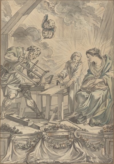 De Heilige Familie in de timmerwerkplaats door Charles Eisen
