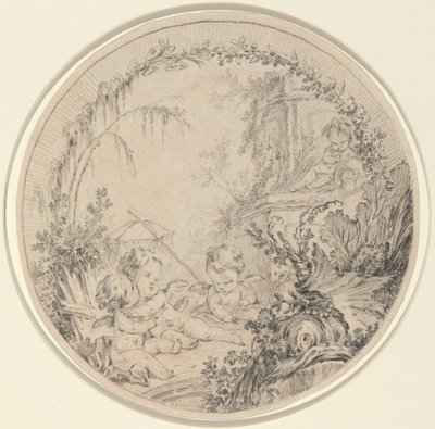Drie putti met een visnet door Charles Eisen