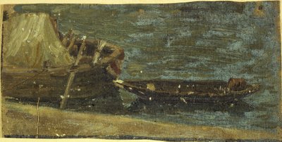 Afgemeerde boten door Charles Emile Cuisin