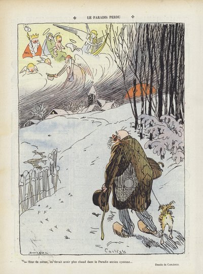 Verloren paradijs. Illustratie voor Le Rire door Charles Emile Egli