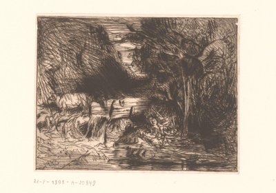 Landschap met koe en waterloop door Charles Emile Jacque (attributed to)