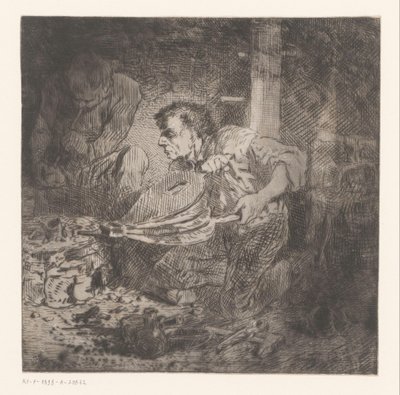 Smid met blaasbalg door Charles Emile Jacque (attributed to)