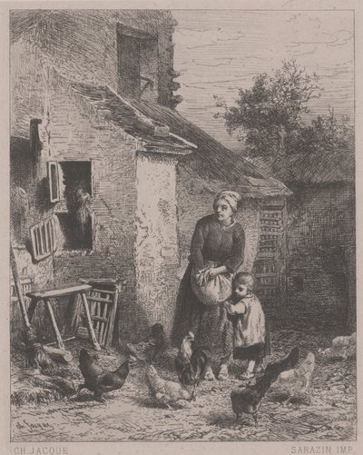 Een Hoek van de Hof, of Un Coin de Cour door Charles Emile Jacque