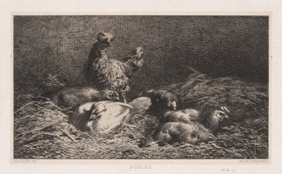 Kippen Poutes, 1867 door Charles Emile Jacque