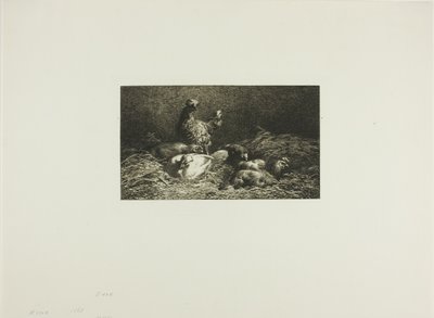 Kippen in hun nest door Charles Emile Jacque