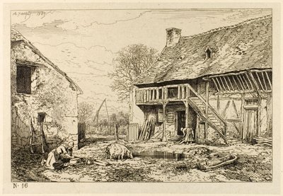 Binnenplaats van een Boerenwoning door Charles Emile Jacque