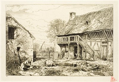 Binnenplaats van een boerenwoning door Charles Emile Jacque