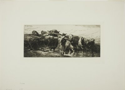 Koeien drinken uit de rivier door Charles Emile Jacque