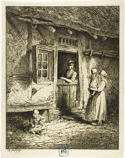 Ingang van een boerenhuis door Charles Emile Jacque
