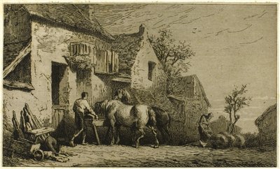 Ingang van een Herberg, met Staljongen door Charles Emile Jacque