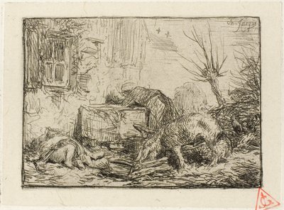 Boerenerf door Charles Emile Jacque