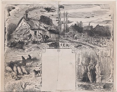 Februari uit Album van rustieke onderwerpen, 1859 door Charles Emile Jacque