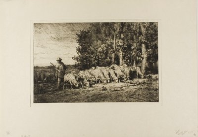 Kudde Schapen aan de Rand van een Bos door Charles Emile Jacque