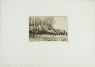 Kudde Varkens Komt Uit een Bos door Charles Emile Jacque