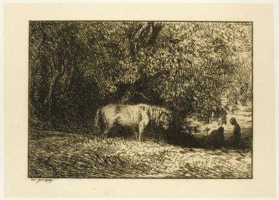 Paard in een bos door Charles Emile Jacque
