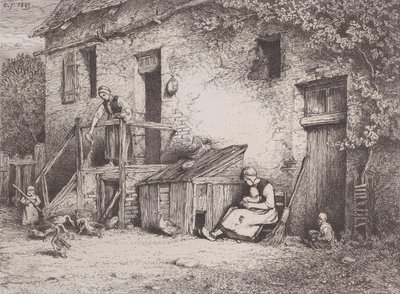 Voor het huis door Charles Emile Jacque