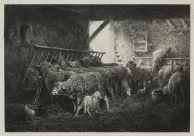Interieur van schapenverblijf door Charles Emile Jacque