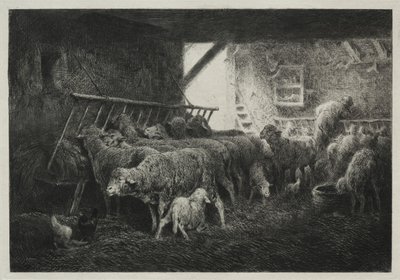 Interieur van een Schapenstal door Charles Emile Jacque