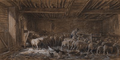 Interieur van een schuur (La Bergerie) door Charles Emile Jacque