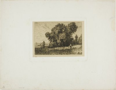 Landschap van het eiland Aligre, met twee vrouwen door Charles Emile Jacque