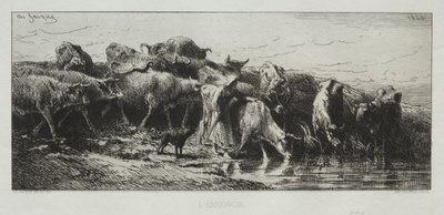 De Drinkplaats door Charles Emile Jacque