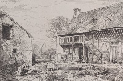 Landschap van een boerenhof, 1845 door Charles Emile Jacque