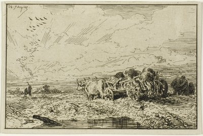 Landschap met door ossen getrokken wagen door Charles Emile Jacque