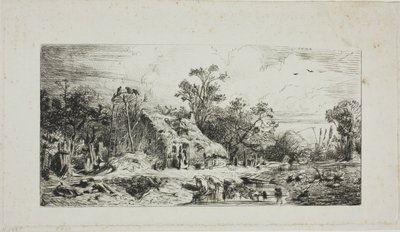 Landschap met Rieten Huisjes door Charles Emile Jacque