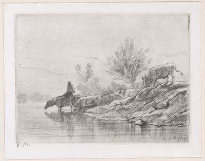 Landschap met vee door Charles Emile Jacque