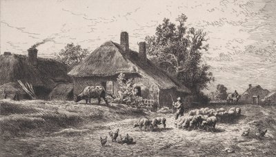 Le Hameau door Charles Emile Jacque