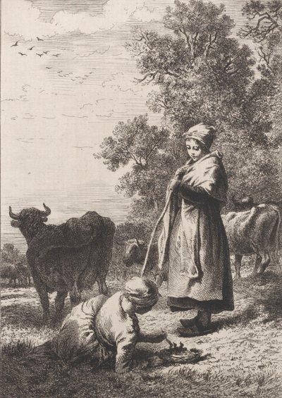 Kleine melkmeisjes door Charles Emile Jacque