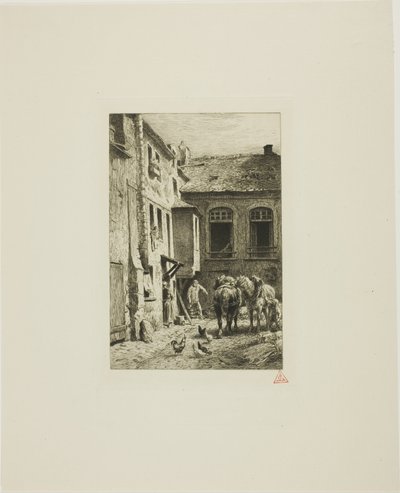 Parijse binnenplaats door Charles Emile Jacque