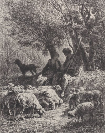 Pastorale scène, 1864 door Charles Emile Jacque