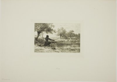 Vissen met een hengel door Charles Emile Jacque