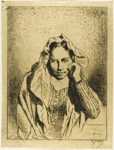 Portret van een Zittende Vrouw door Charles Emile Jacque