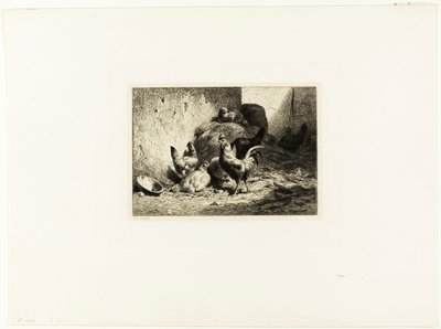Haan en kippen door Charles Emile Jacque