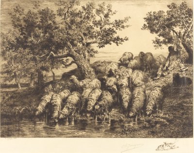 Schapen bij de Drinkplaats door Charles Emile Jacque