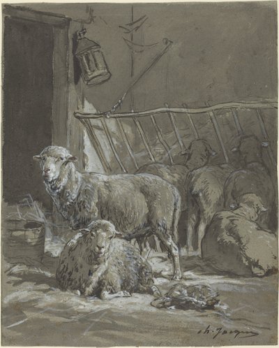 Schapen in een Kribbe door Charles Emile Jacque