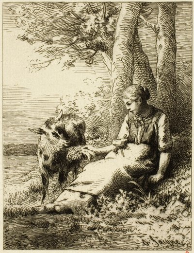 Herder met Kudde Schapen aan de Rand van het Bos door Charles Emile Jacque
