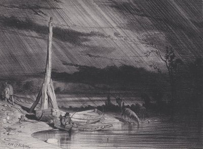 De visser, regenachtig weer, ca. 1853 door Charles Emile Jacque