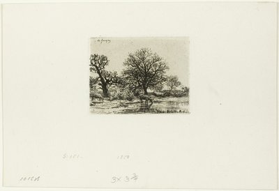 Bomen en Koeien bij een Vijver door Charles Emile Jacque
