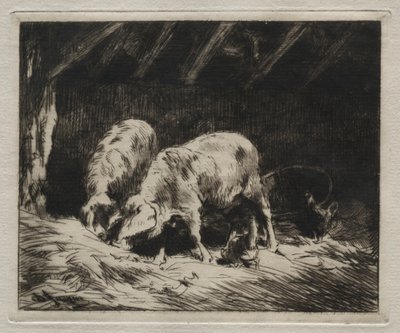 Twee varkens door Charles Emile Jacque