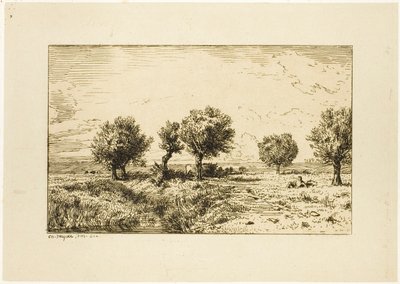 Wilgen in een Landschap door Charles Emile Jacque