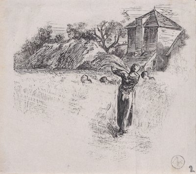 Vrouw die een schoven draagt, ca. 1853. door Charles Emile Jacque