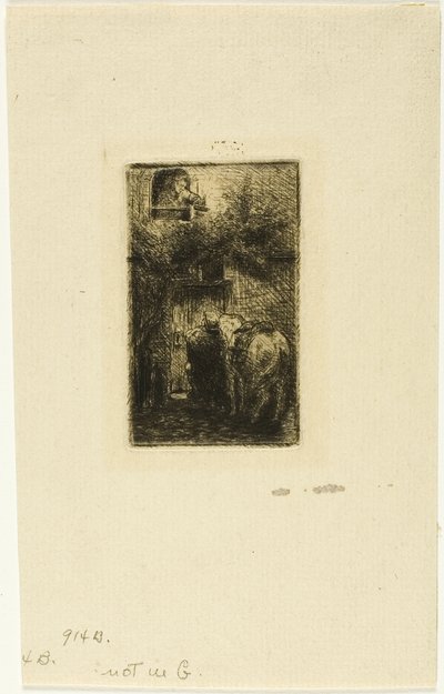 Vrouw bij Raam van Herberg door Charles Emile Jacque