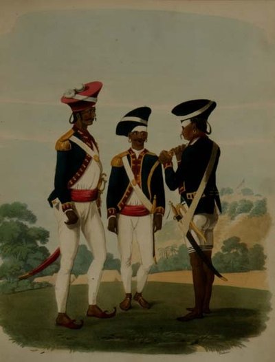 Officieren en soldaat van het Gurcasear Corps, Madras, plaat 37 uit 