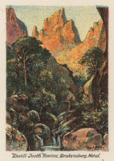 Zuid-Afrika: "Duivels Tand," Ravijn, Drakensbergen, Natal door Charles Ernest Peers