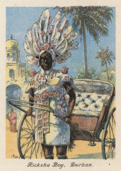 Zuid-Afrika: Ricksha-jongen, Durban door Charles Ernest Peers
