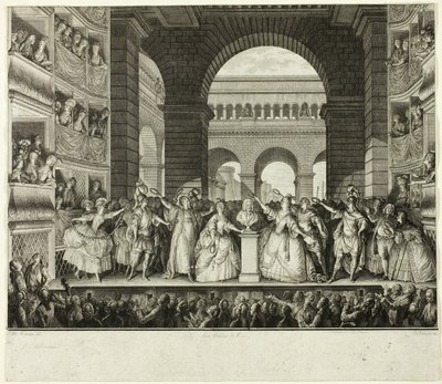 De kroning van Voltaire door Charles Etienne Gaucher